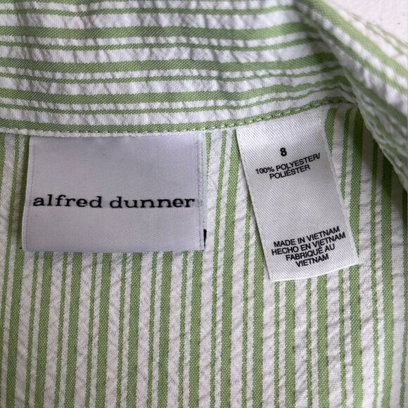 Alfred Dunner Seersucker Green Stripe Embroidered Beaded Short Sleeve Women 8 - Picture 7 of 13